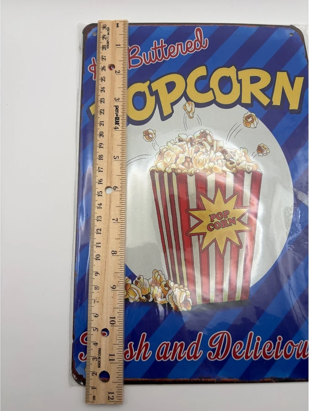 Vintage Hot Buttered Popcorn Metal Sign - Retro Wall Decor, 12x18 Inches